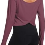 Long Sleeve Workout Running Shirts Athletic Yoga Gym Crop Tops for Women