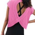 Women Open Back Workout Tops Backless Athletic Shirt Sleeveless Oversized Wrap Crop Tank Tops Running Gym Yoga Tee