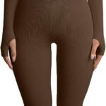 Women Yoga Jumpsuits Workout Ribbed Long Sleeve Sport Jumpsuits