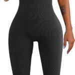 Women Workout Seamless Jumpsuit Yoga Ribbed Bodycon One Piece Tank Top Leggings Romper